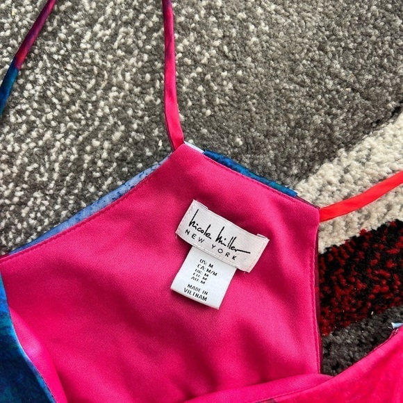 Nicole Miller Satin Charmeuse Art Print Maxi Slip Dress - Picture 4 of 5